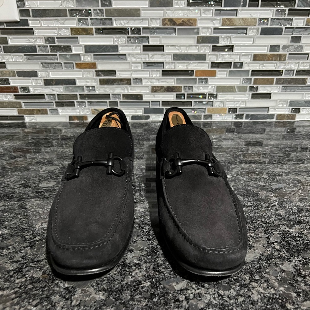 Black suede Ferragamo shoes. Excellent condition.